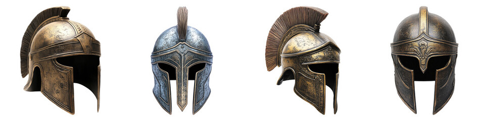 Gladiators helmet isolated on transparent background. PNG, Set of
