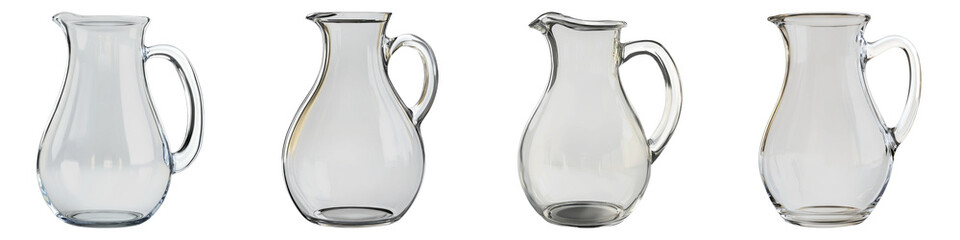 Glass jug isolated on transparent background. PNG, Set of