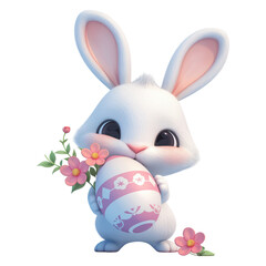 Fototapeta premium Colorful eggs and flowers adorable easter bunny in spring celebration animation