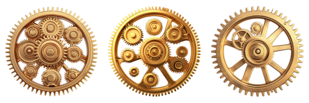 Golden gears isolated on transparent background. PNG, Set of - Powered by Adobe