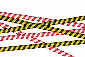 Caution warning. Yellow plastic bands with black lettering. Risk, danger. Fencing a dangerous place. Pandemic, epidemics, standing objects, bad road, crime scene.