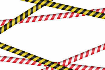 Caution warning. Yellow plastic bands with black lettering. Risk, danger. Fencing a dangerous place. Pandemic, epidemics, standing objects, bad road, crime scene.