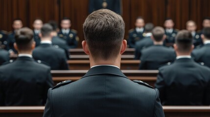 Military justice system overview general court martial professional photography military setting captured from rear view