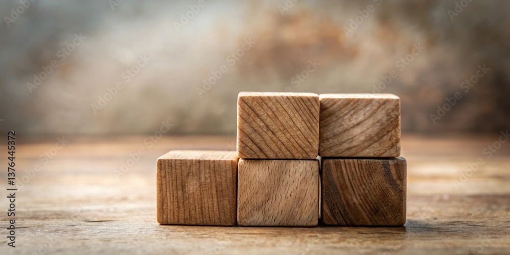 Poster Wooden blocks arranged on a rustic surface, creating a minimalist and visually appealing composition perfect for various design applications