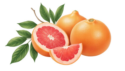 Juicy Grapefruit with Leaves - Fresh Citrus Fruit