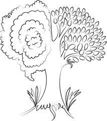Hand-drawn vector illustration of an abstract tree with floral patterns and vintage design elements