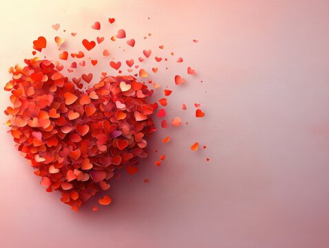 A large heart composed of numerous smaller hearts, some are dissipating.  Romantic, abstract design