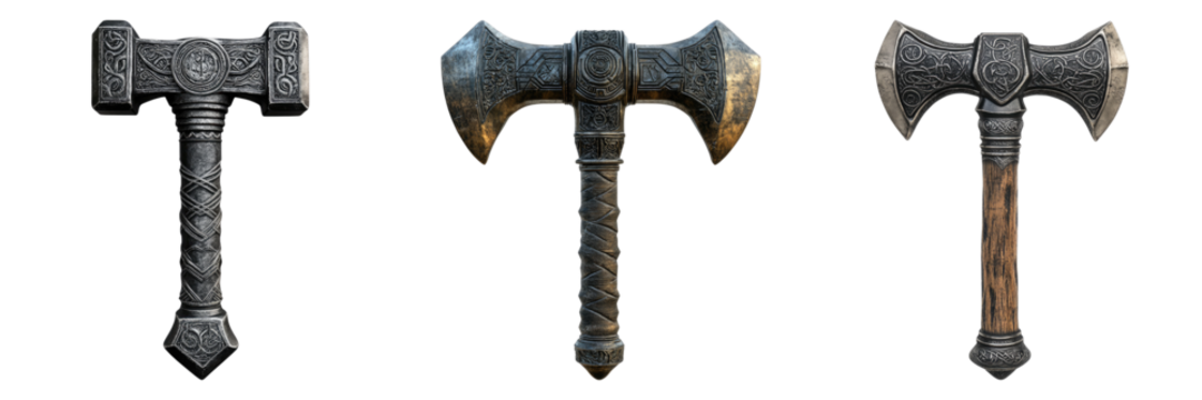 Hammer artistry design isolated on transparent background. PNG, Set of