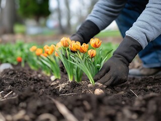 Spring Garden Revival: Nurturing Orange Tulips for Blooming Beauty in Urban Gardening Landscape