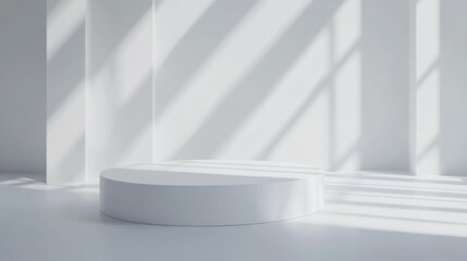 Fototapeta premium Abstract white studio background for product presentation. Empty room with shadows of window. Display product with blurred backdrop.
