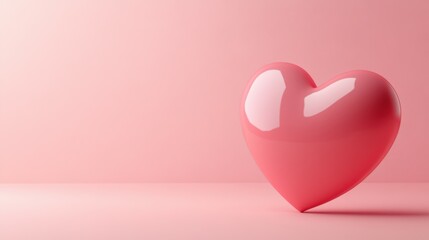 Pink heart icon on pink background. 3D Render. Happy valentine day concept.