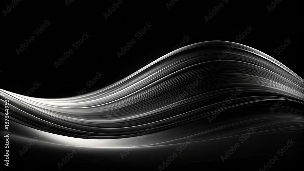 Poster Abstract grayscale flowing wave design, elegant and dynamic background for modern presentations and digital projects