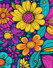 Vibrant Botanical Dreamscape: An enchanting close-up of a vivid floral design, radiating a kaleidoscope of radiant colors and intricate patterns, invoking feelings of serenity and pure beauty.