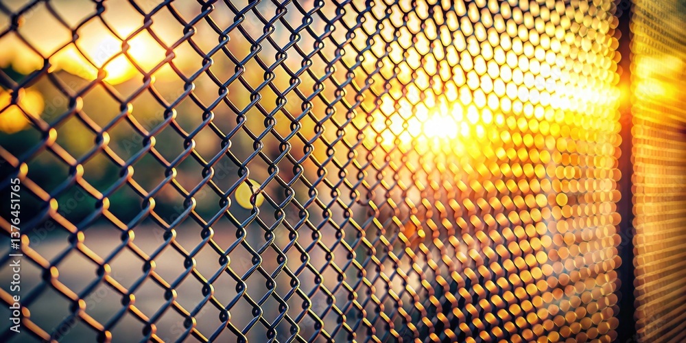 Poster golden hour through chain link fence a study in light and texture