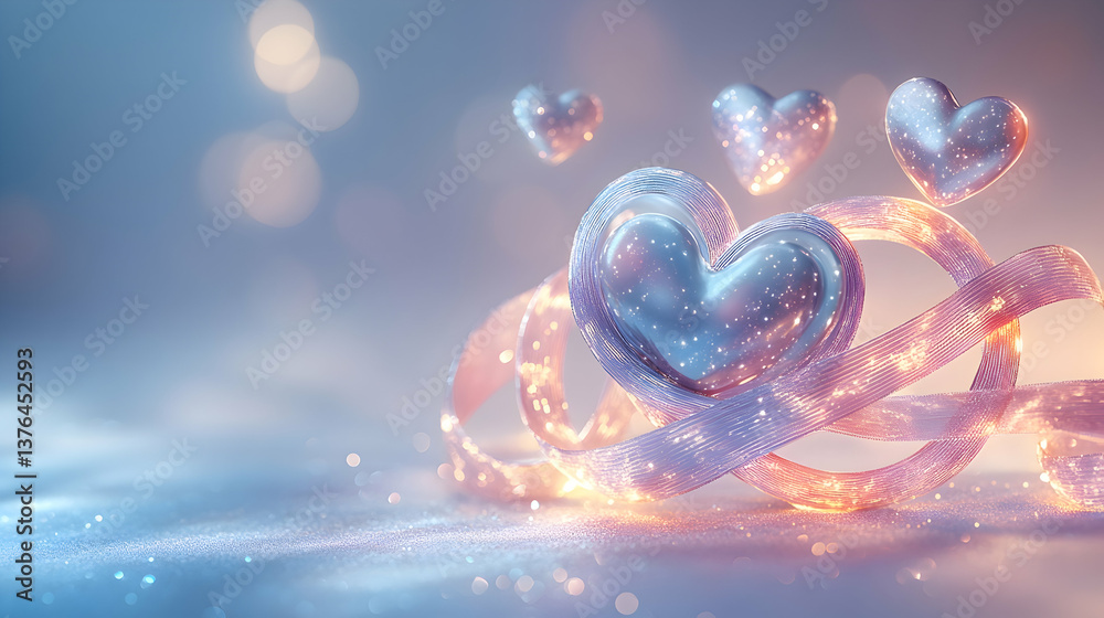 Canvas Prints a light gradient background featuring intertwined glowing rings, soft abstract hearts and floating r