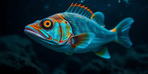 Fototapeta premium Vibrant Aquatic Creature with Striking Scales and Fins, Swimming Gracefully in Deep Ocean Waters