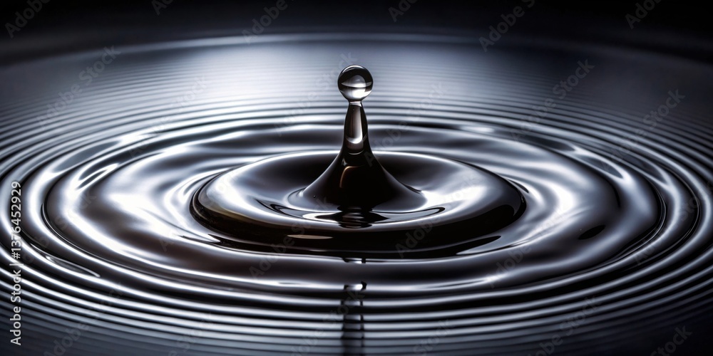 Aufkleber a single drop of liquid creates concentric circles on a dark, reflective surface