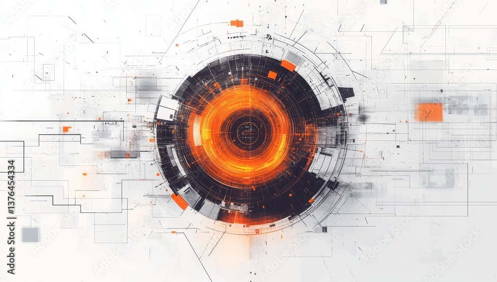 Fototapete stylized computer graphics design featuring circular pattern and tech elements on white background