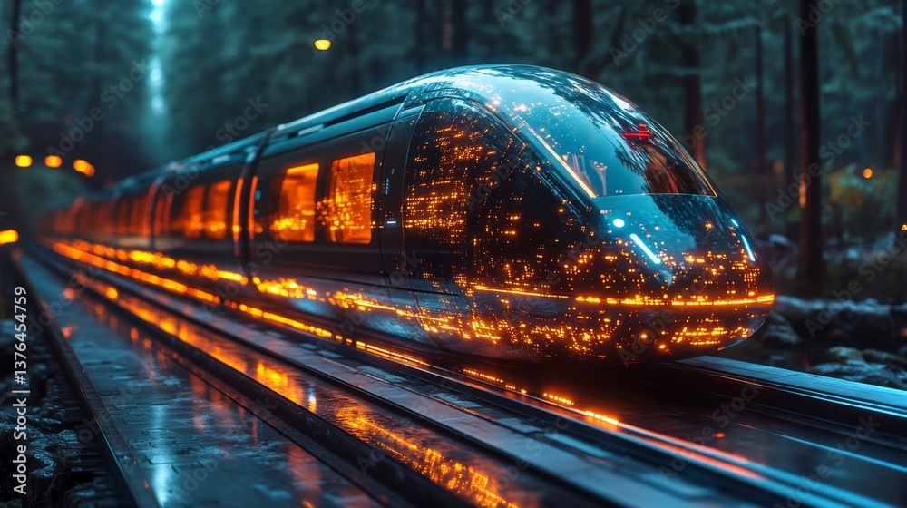 Aufkleber automation is exemplified as a smarttrain glides smoothly along its tracks, illuminated by glowing p