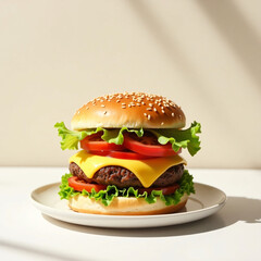 Classic Cheeseburger with Lettuce and Tomato