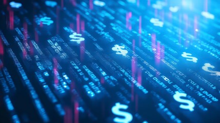 Digital Currency: A modern, dynamic composition of abstract digital data and currency symbols suggests the dynamic world of finance and online currency transactions.