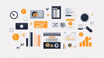 Fototapeta premium Financial Visualization: A meticulously crafted visual composition of financial icons and charts.