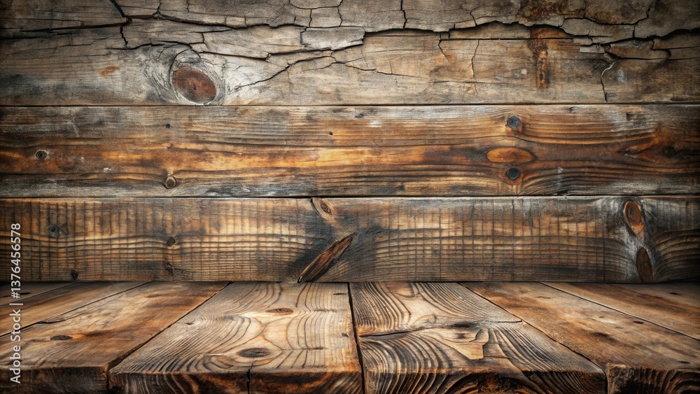 Poster Rustic Wooden Background Showing Aged Planks and Weathered Texture Ideal for Product Display or Design Projects