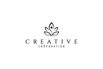 Obraz premium yoga meditation person logo with leaf elements in abstract flat design