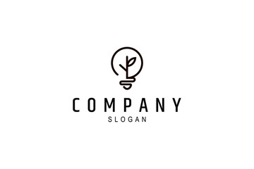 Bulb logo with plant in linear design style