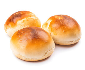 Freshly baked soft buns on white background for bakery concept high resolution photo