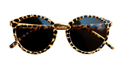 A modern, isolated 3D realistic leopard round frame glasses template, showcasing sunglasses and lens in a front view, ideal for optics and eyewear branding concepts