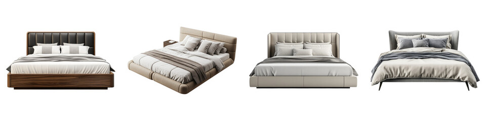 Obraz premium Modern bed king size isolated on transparent background. PNG , Set of