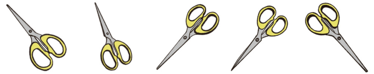Scissors Clipart Vector Set – Hand-drawn Line Art and Colored EPS Files, Black and White and Yellow Handle Scissors for Craft, School, Hair Salon, Office, and Graphic Design Projects