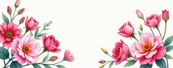Fototapeta premium Delicate watercolor blooms; roses, daisies, tulips Soft hues, floral bouquet , high-resolution, blossom
