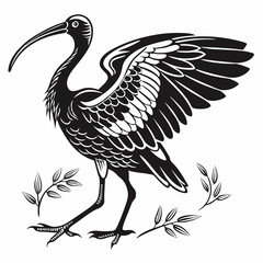 Scarlet ibis black silhouette icon vector