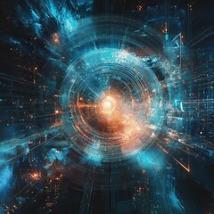 Fototapeta premium Exploring the depths of futuristic data visualization digital realm abstract art cyber environment immersive perspective