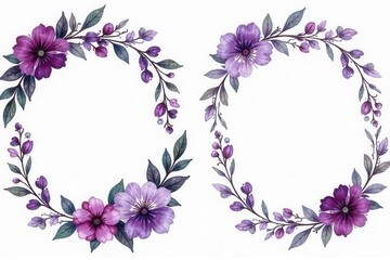 Elegant purple watercolor floral wreath funeral program design, burial, death