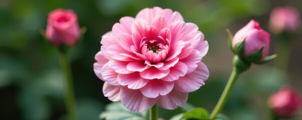 Obraz premium Full bloom ranunculus, pink and white, showcasing intricate petal details , pretty, petals