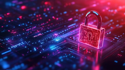 Secure Digital Realm: A glowing padlock, symbol of robust digital security, embedded within a network of intricate circuit board pathways, signifies protection in the digital age.