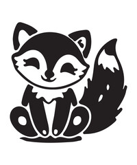 Stylized Fox Clipart  Black and White Cartoon Animal