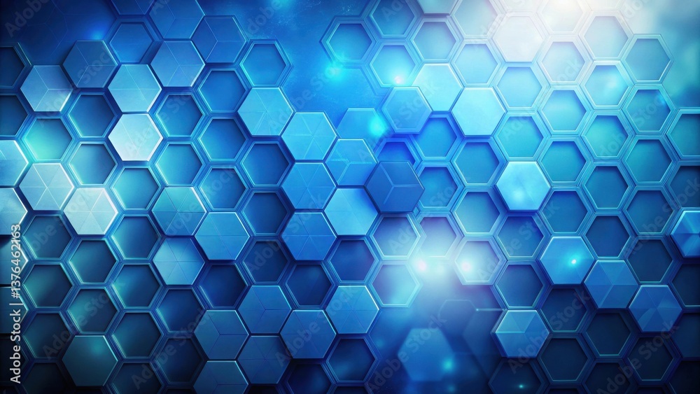 Poster Abstract Hexagonal Pattern A Seamless Technological Background of Interlocking Blue Geometric Shapes with Glowing Highlights