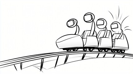 Roller Coaster Thrills and Chills Anxious Moment Caricature Doodle Amusement Park Ride Fun of excellence.