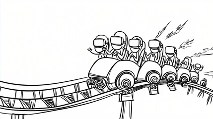 VR Thrill Ride Stick Figures Enjoying Roller Coaster Experience in Virtual Reality.