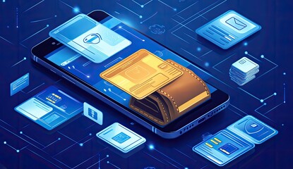 Digital wallet on a smartphone.  Secure mobile payment methods