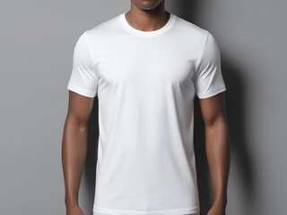 blank white t shirt use by model on gray background