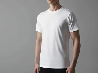 blank white t shirt use by model on gray background