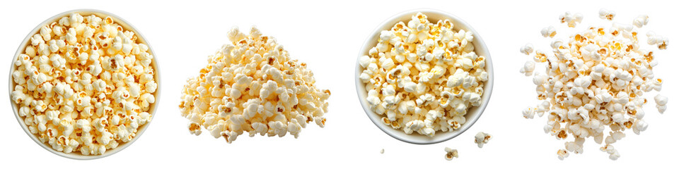 Popcorn isolated on transparent background. PNG , Set of