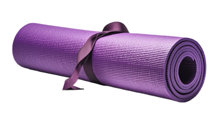 Yoga mat action deep purple roll-up yoga mat for home exercises indoor lifestyle close-up fitness journey