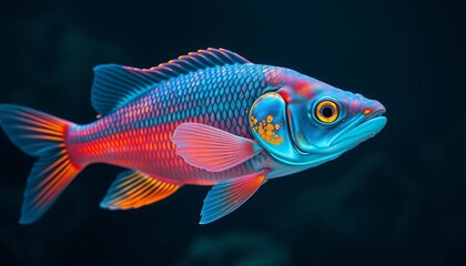 Fototapeta premium A Vibrant Aquatic Creature with Striking Scales and Fins, Displaying a Spectrum of Hues Ranging from Deep Blues to Fiery Oranges and Pinks