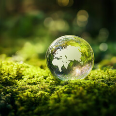 Eco-Friendly Concept: Glass Globe Reflecting Nature’s Beauty